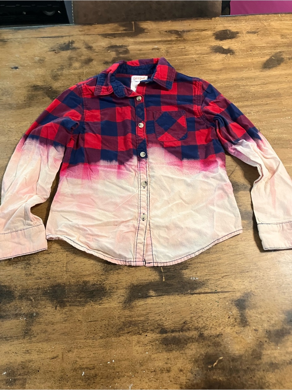 Cat & Jack Red & Navy Plaid Dip-Dye Button-Down Shirt
